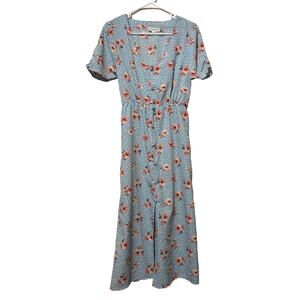 Full Circle‎ Trends Womens Large Dress Blue Pink Floral Midi NWT
